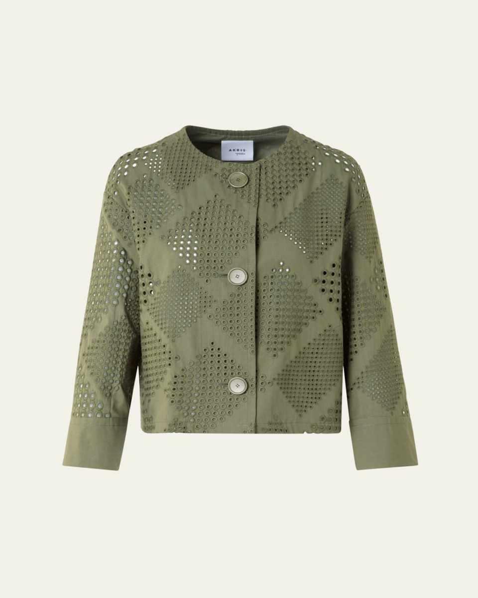 Boxy Diamond Eyelet Cotton Poplin Jacket